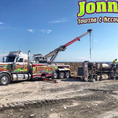 semi towing, upright over turned tractor trailer, chicago